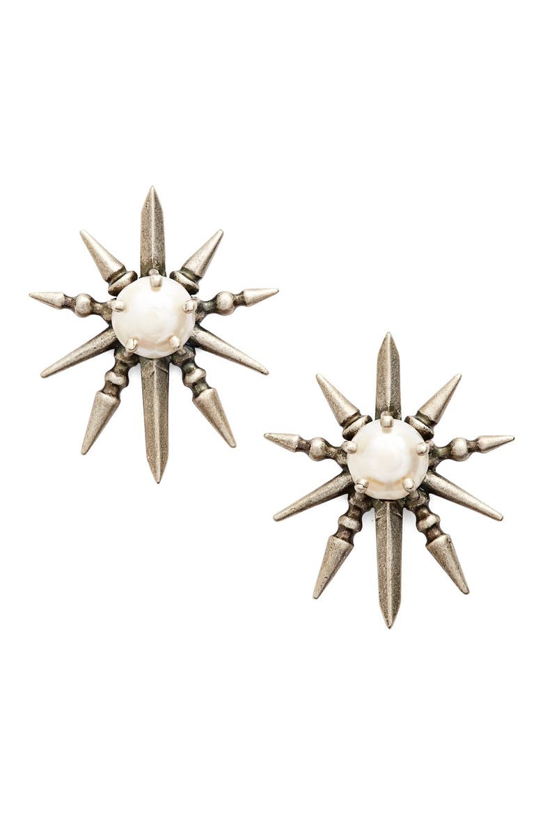 'Rogan' Pearl Stud Earrings, Main, color, PEARL/ SILVER