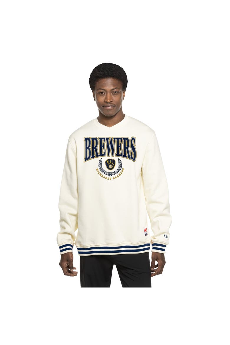Men's New Era White Milwaukee Brewers Throwback Sweatshirt, Main, color, Cream