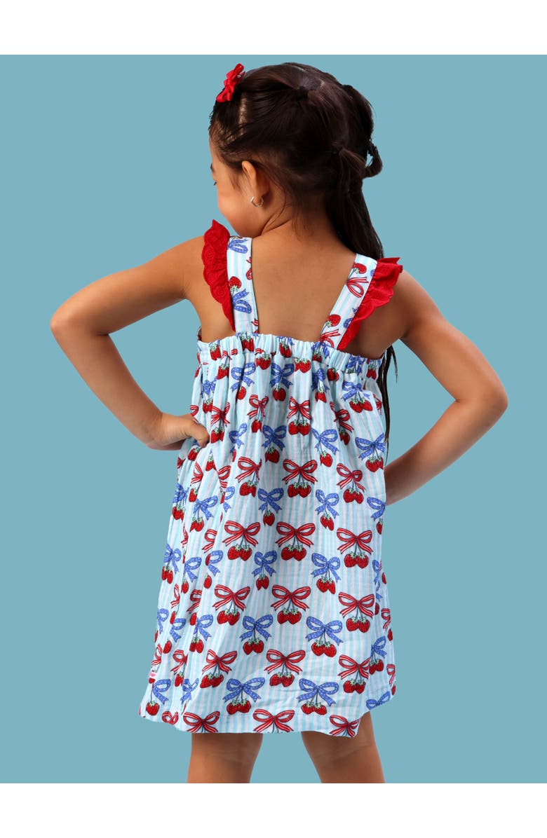 RuffleButts Cotton Gauze Flutter Bow Woven Dress, Alternate, color, Berries & Bows