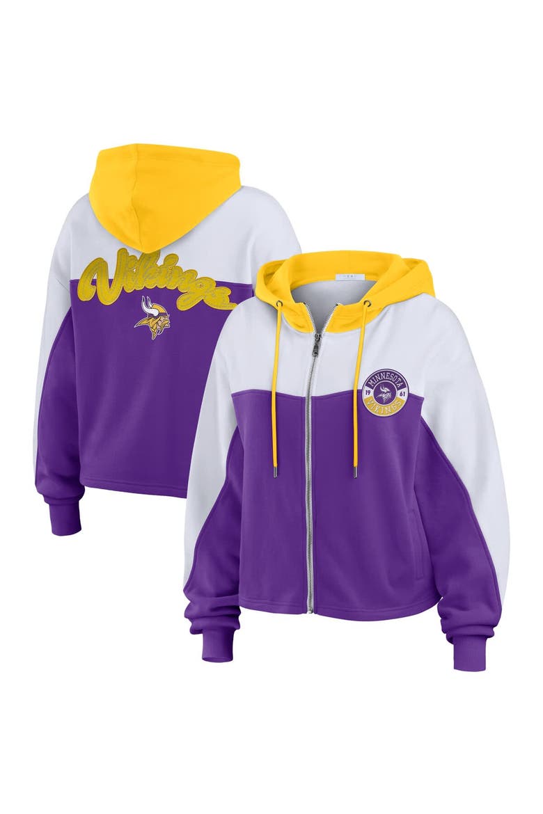 Women's WEAR by Erin Andrews Purple Minnesota Vikings Plus Size Color Block Full-Zip Hoodie, Main, color, Purple