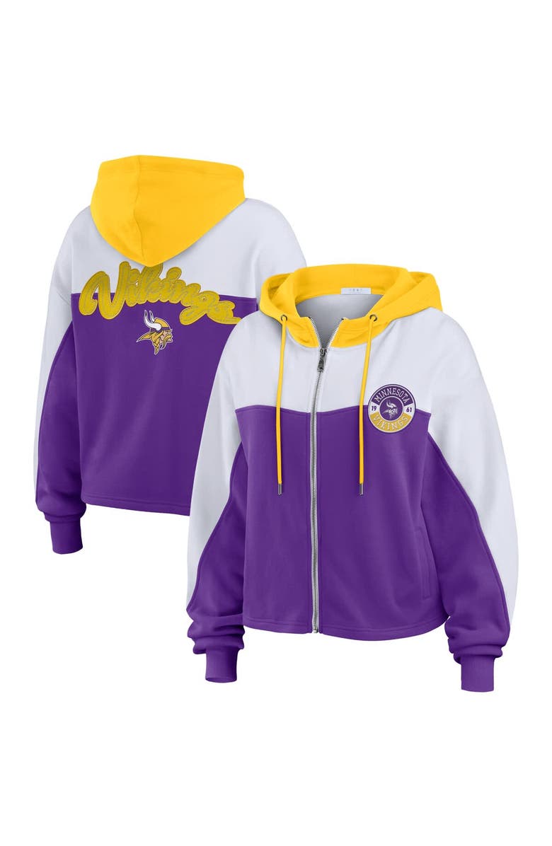 WEAR by Erin Andrews Women's WEAR by Erin Andrews Purple Minnesota Vikings Plus Size Color Block Full-Zip Hoodie, Main, color, Purple