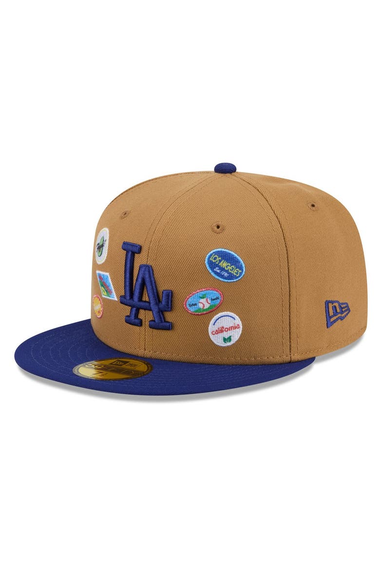 Men's New Era Tan Los Angeles Dodgers Fruit Sticker 59FIFTY Fitted Hat, Alternate, color, Tan