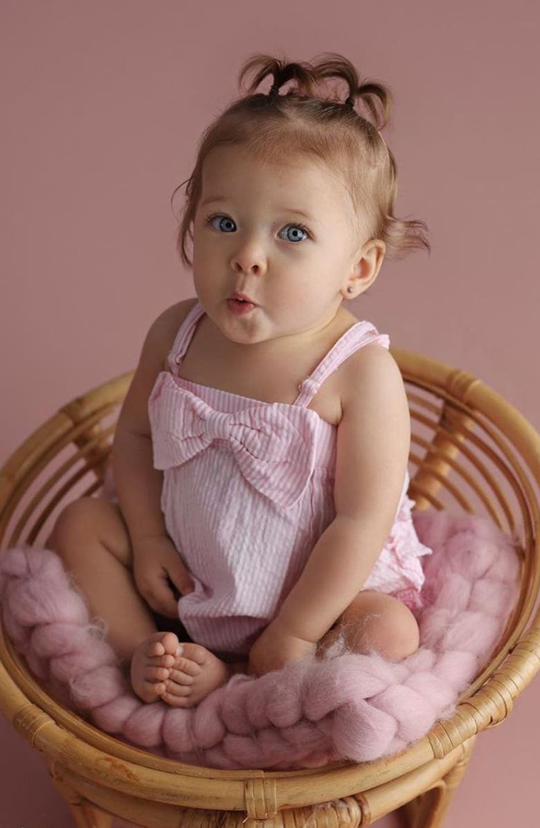 RuffleButts Stripe Cotton Seersucker Bubble Romper, Alternate, color,