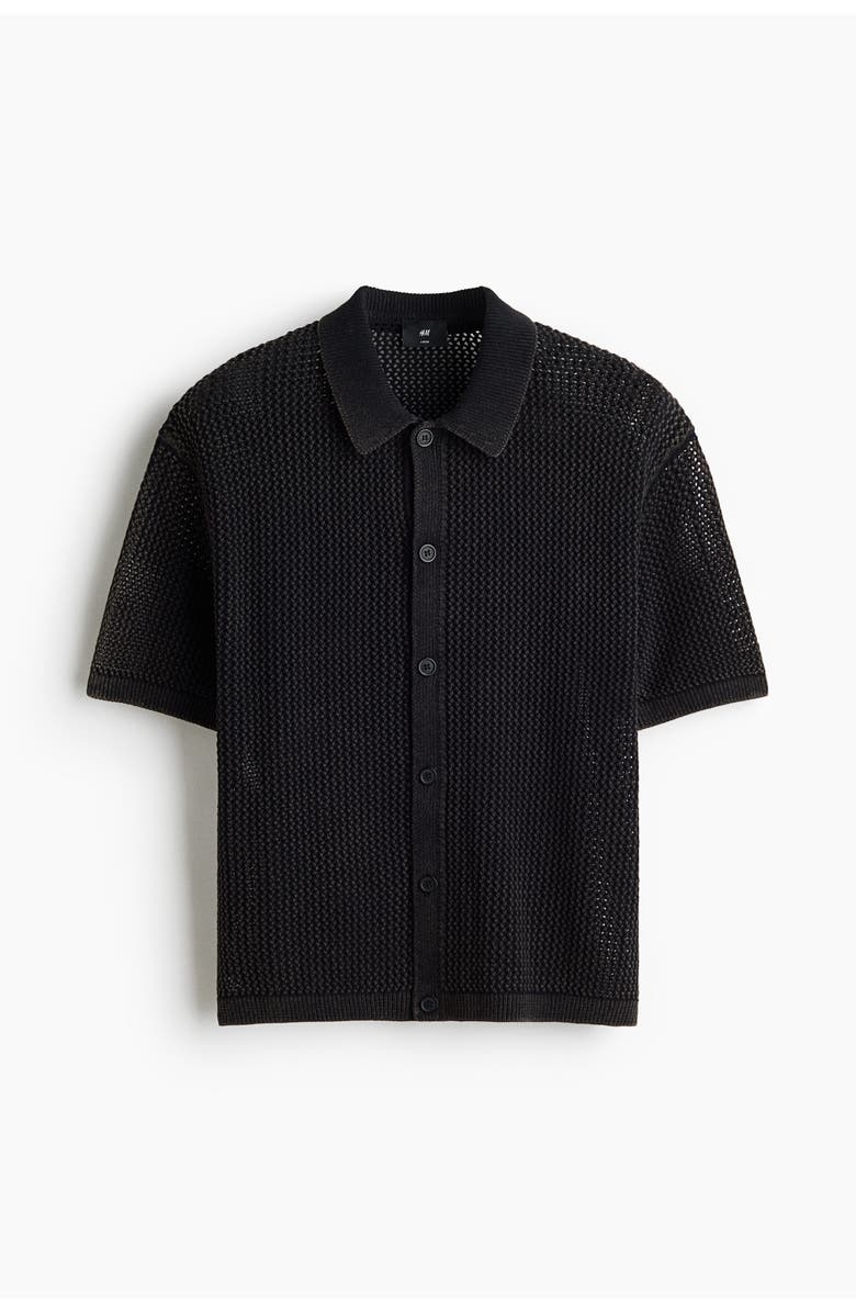 H&M Relaxed Fit  Hole-knit Shirt, Main, color, Black
