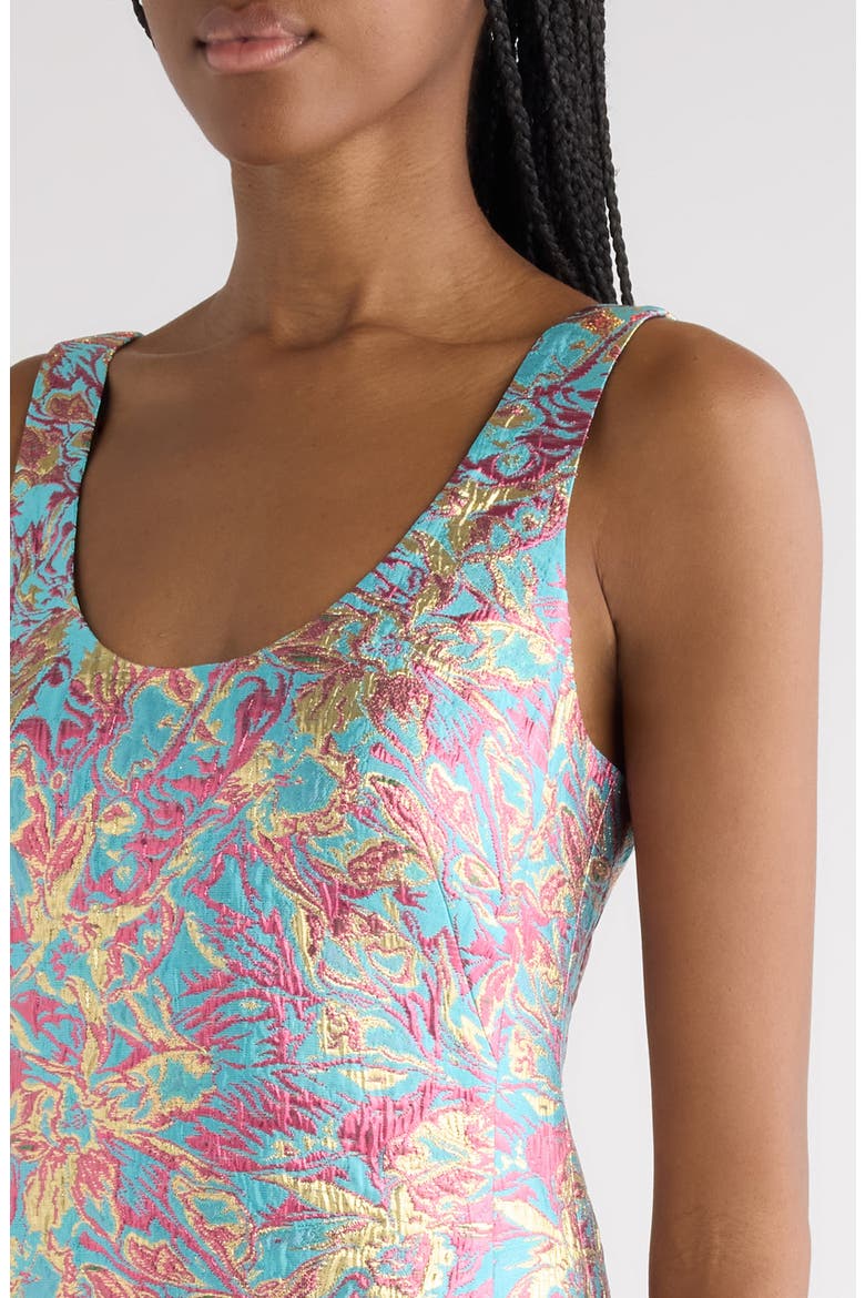 Floral Jacquard Lamé Blazer Column Dress, Alternate, color, TURQUOISE