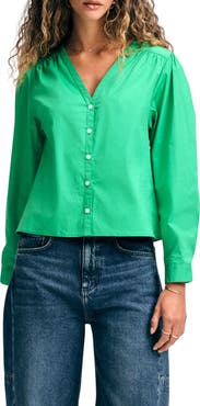 Isaac Mizrahi New York Cotton V-Neck Button-Up Shirt