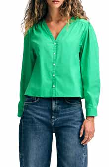 Isaac Mizrahi New York Cotton V-Neck Button-Up Shirt