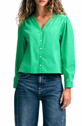 Isaac Mizrahi New York Cotton V-Neck Button-Up Shirt