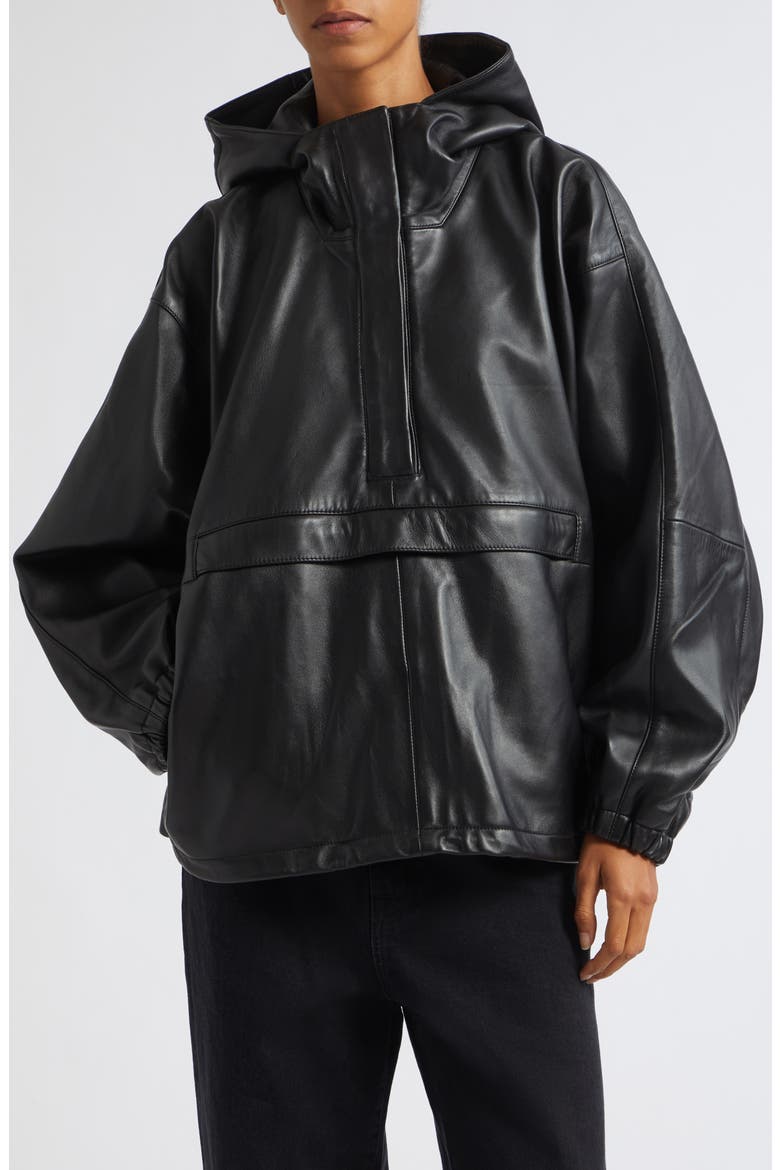 Oversize Leather Anorak, Main, color, BLACK
