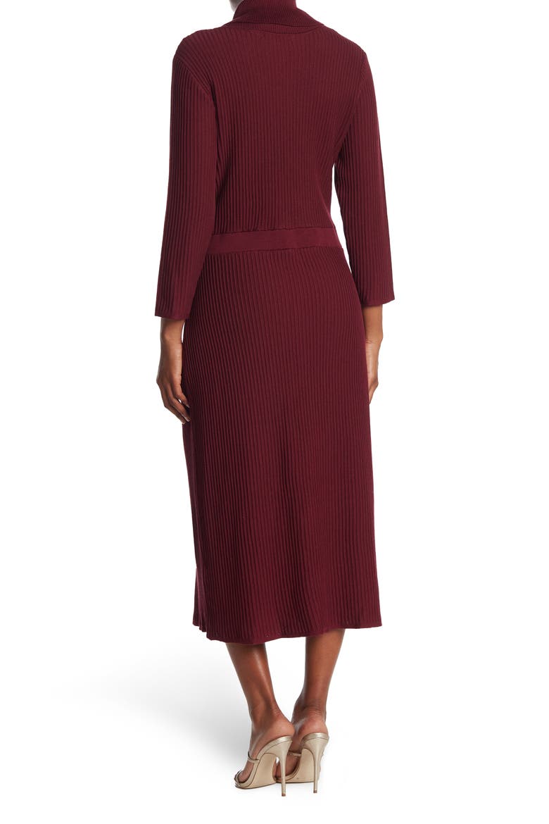 Cowl Neck Ribbed Knit Midi Dress, Alternate, color, WINE