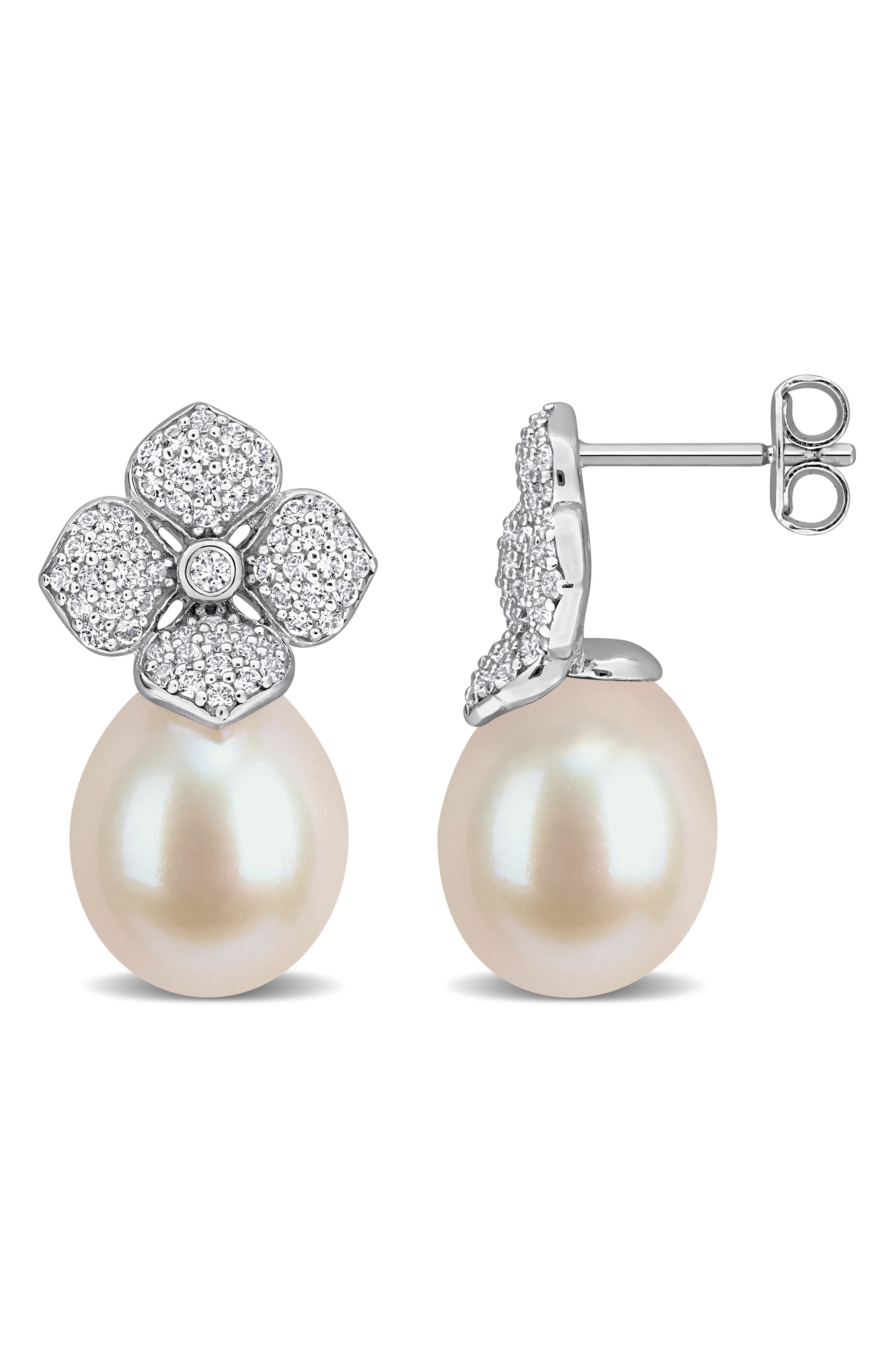 Created White Sapphire Flower Drop Earrings