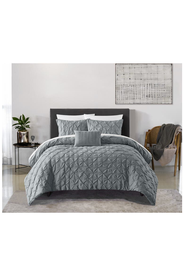 Bradley Diamond Tufted 4-Piece Comforter Set - Queen Size, Main, color, GREY