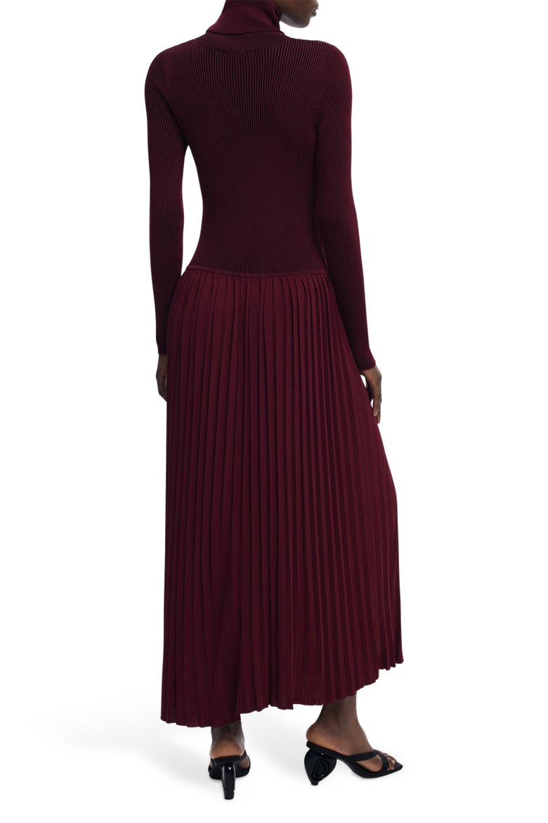 Long Sleeve Pleat Turtleneck Maxi Dress, Alternate, color, DARK RED