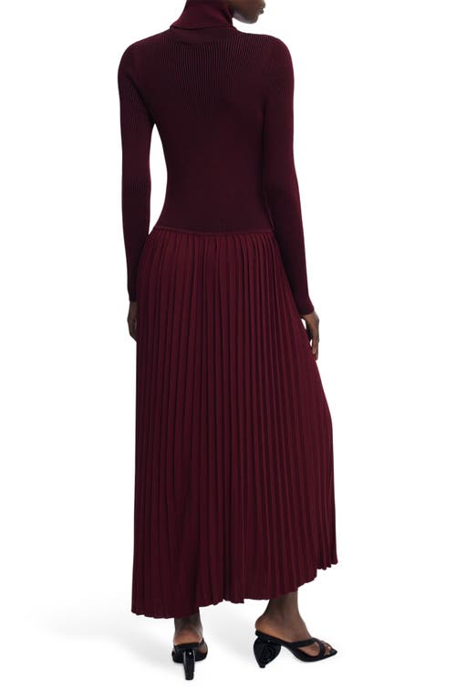 Desigual Long Sleeve Pleat Turtleneck Maxi Dress In Burgundy