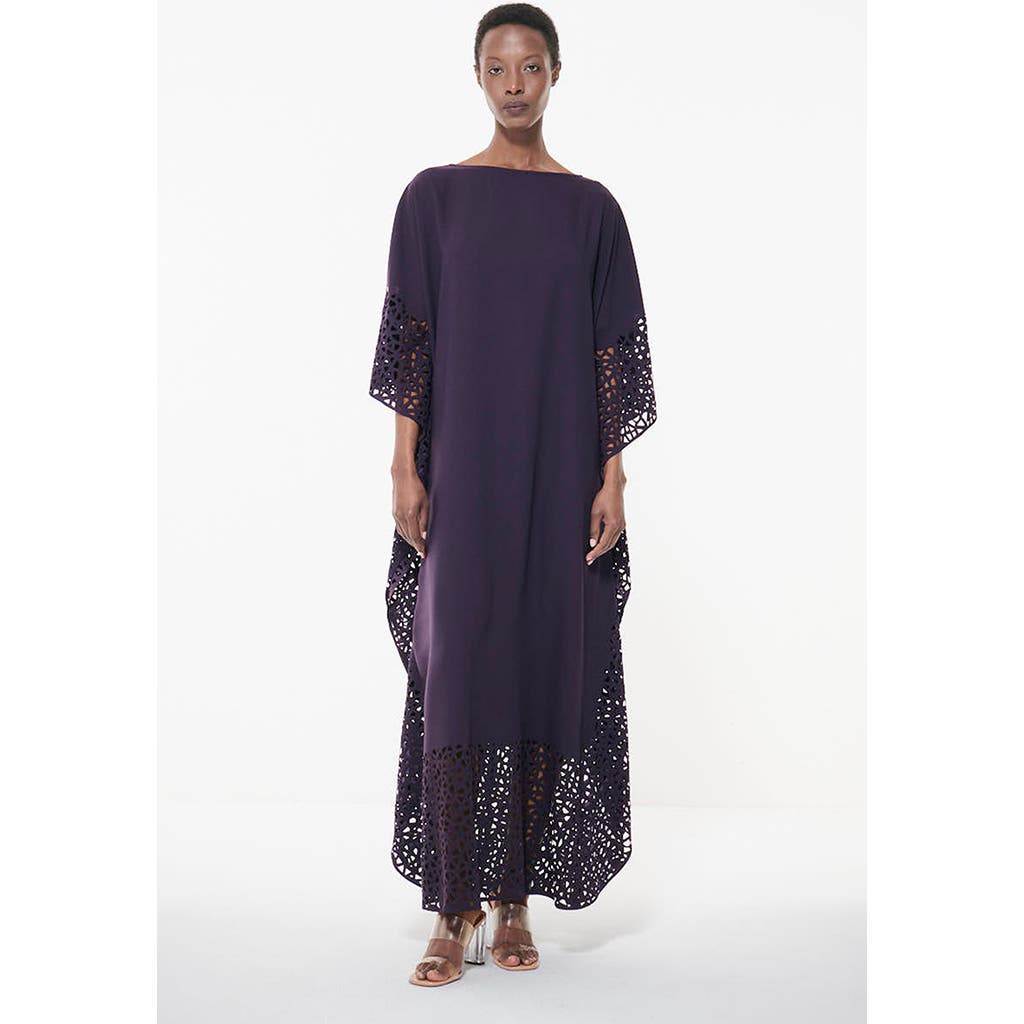 Leem Laser Cut Kaftan In Dark Purple