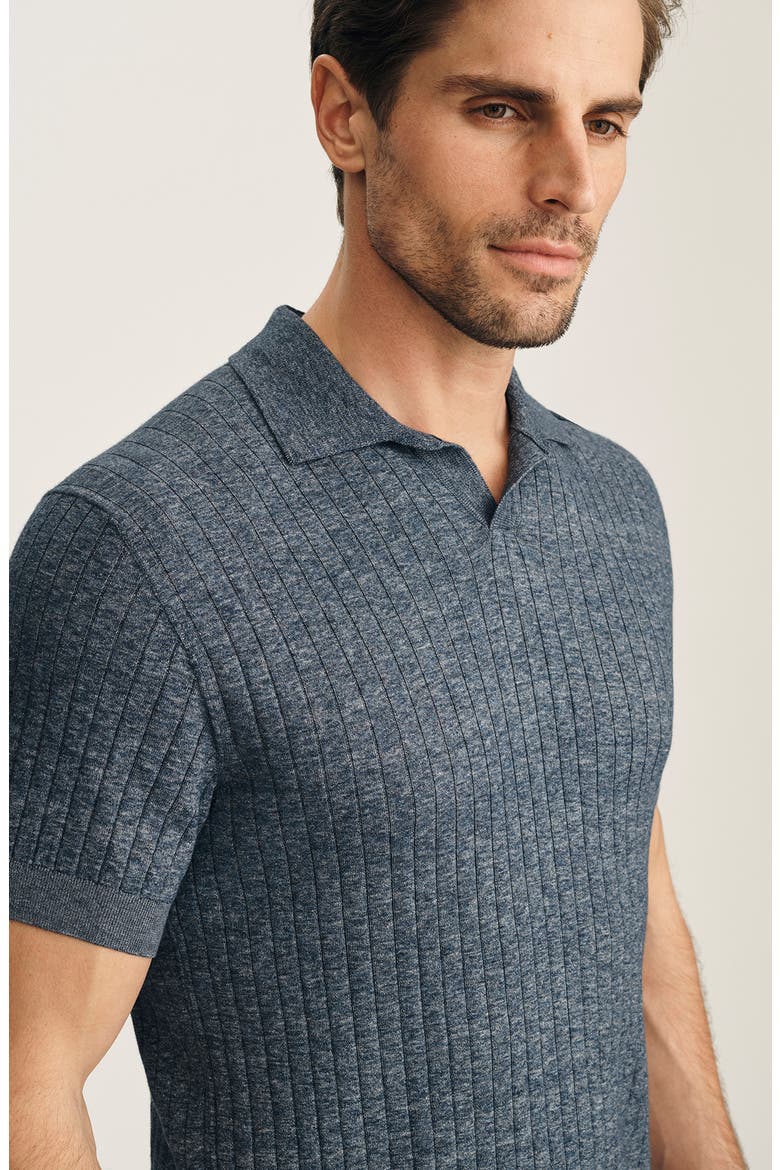 Mélange Johnny Collar Short Sleeve Cotton Sweater, Alternate, color, INDIGO