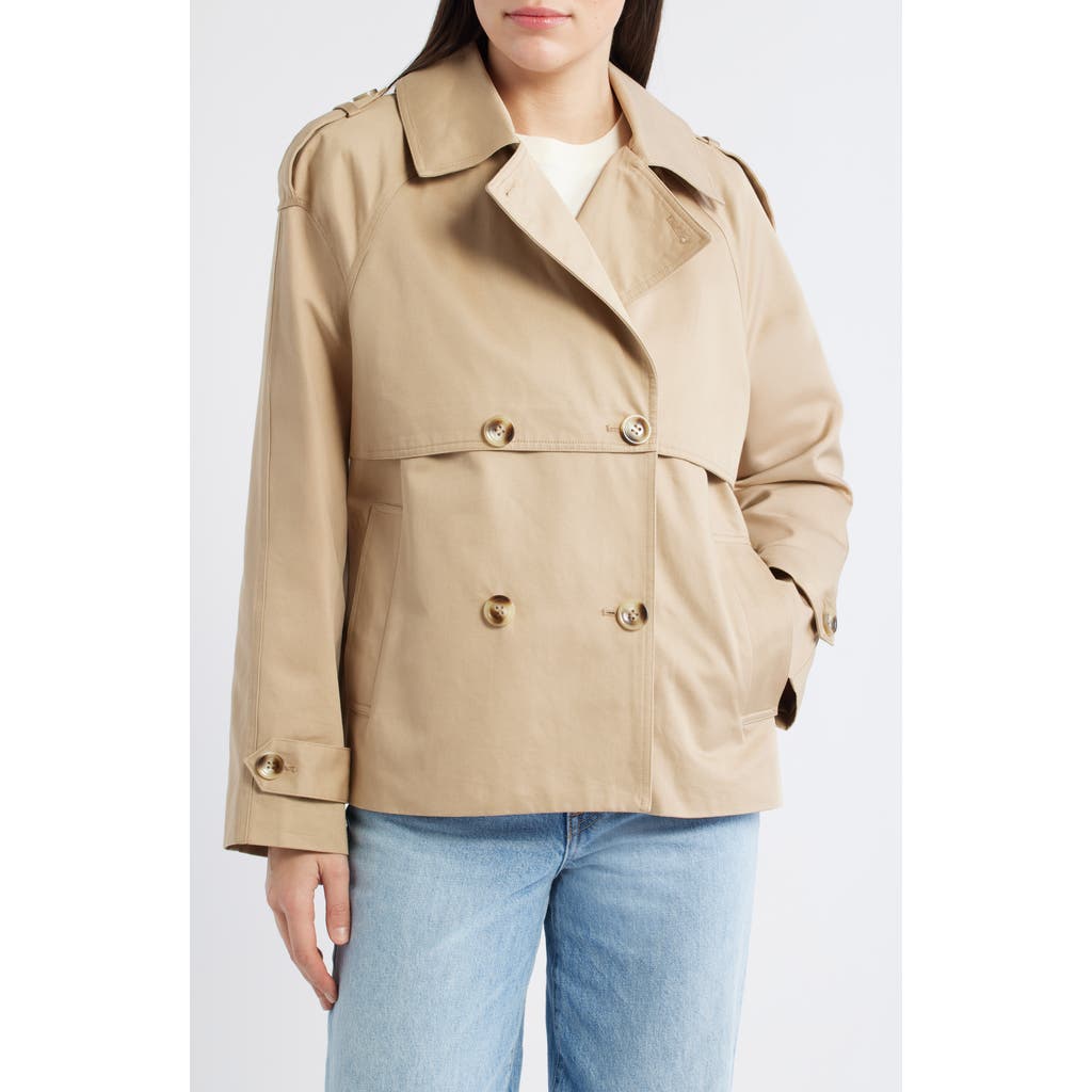 Bernardo Short Cotton Trench Coat in Khaki at Nordstrom Rack, Size Xx-Large