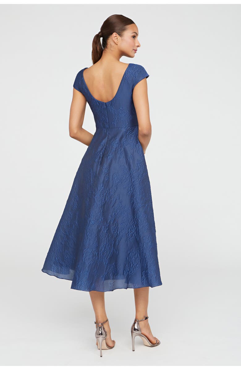 Theia Caity High Low Cocktail Bateau Neck Jacquard Dress, Alternate, color, Midnight Celeste
