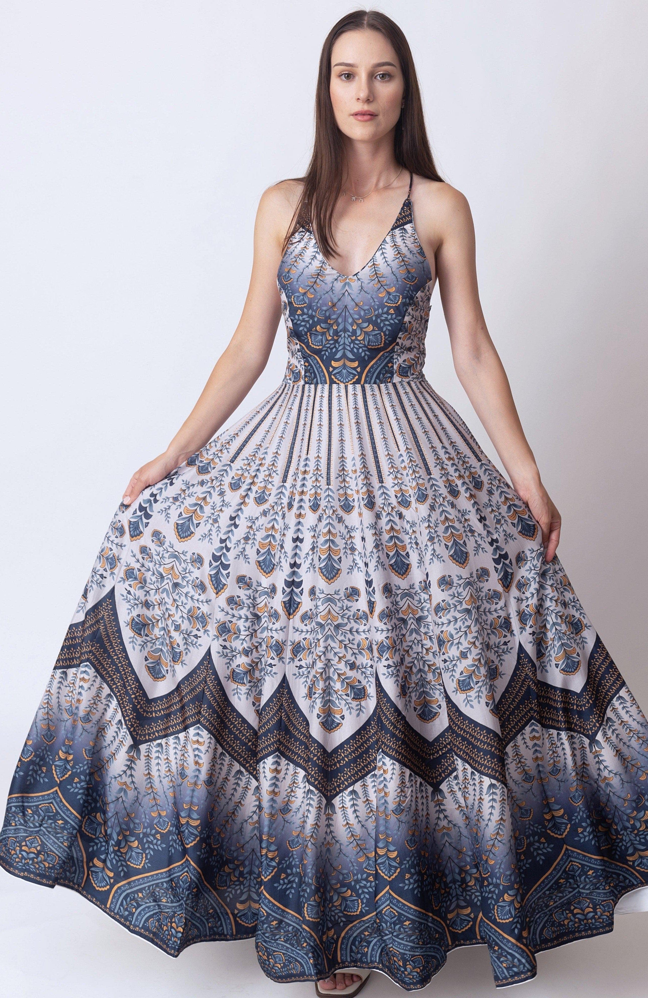 Ruba Open Back Printed Long Dress