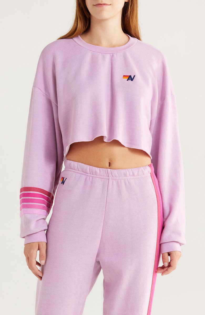 Aviator Nation Rugby Stitch Crop Sweatshirt, Main, color, Mauve