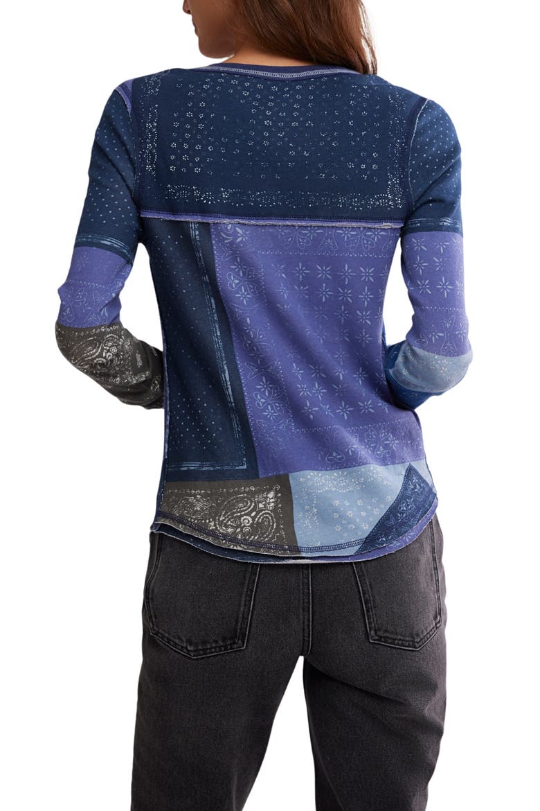 Indie Patchwork Print Cotton T-Shirt, Alternate, color, INDIGO COMBO