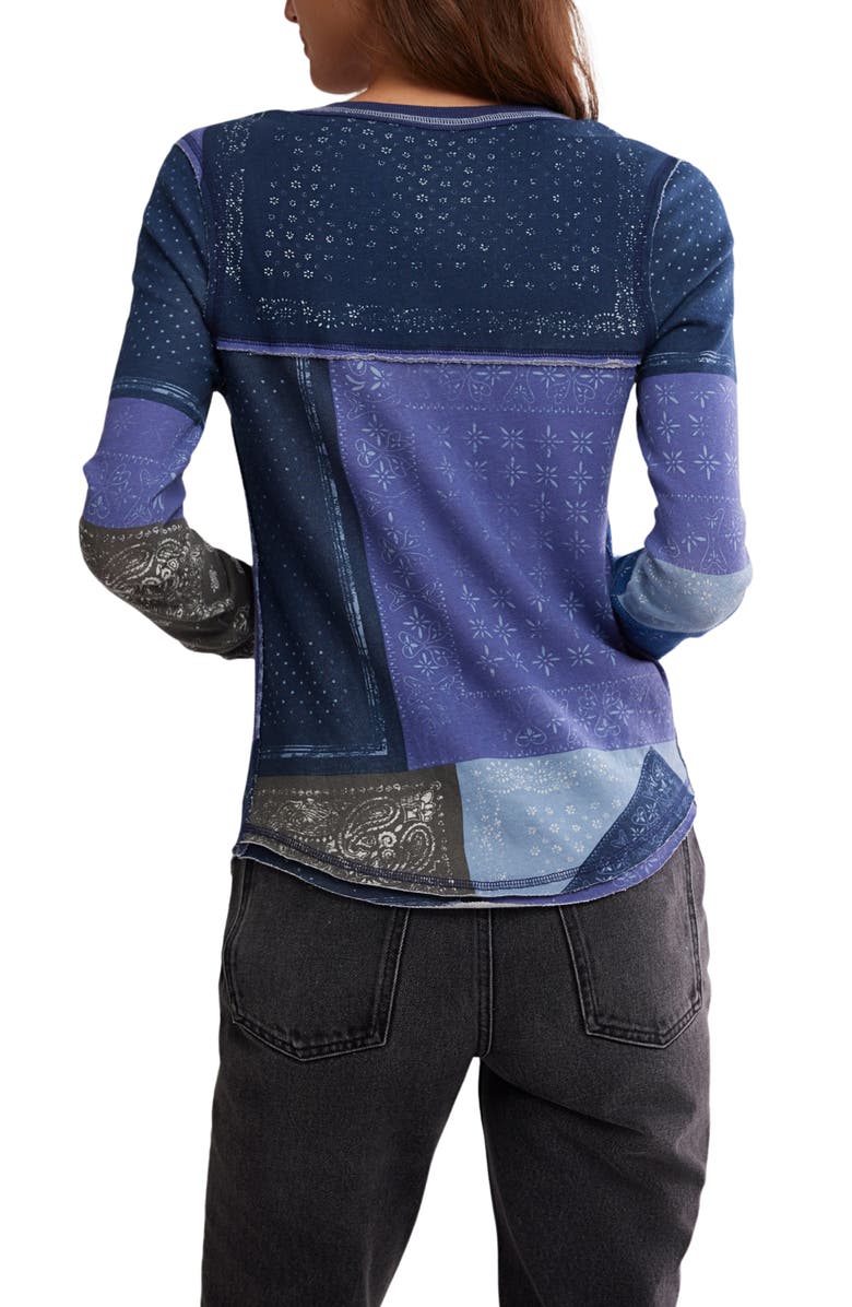 Free People Indie Patchwork Print Cotton T-Shirt, Alternate, color, Indigo Combo