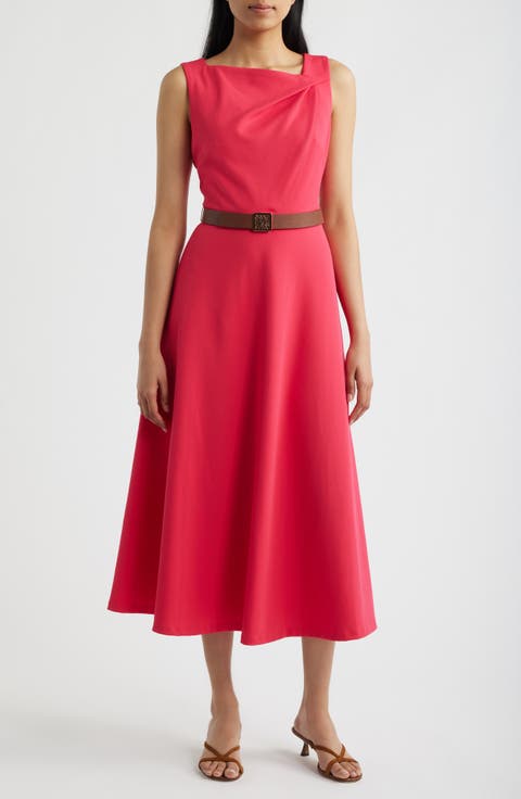 Pleated Asymmetric Belted Dress