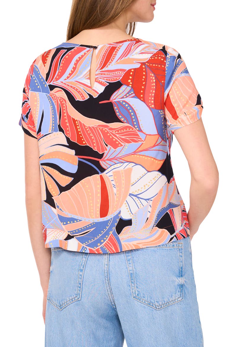Palm Print Rolled Cuff Top, Alternate, color, SERENE SKY