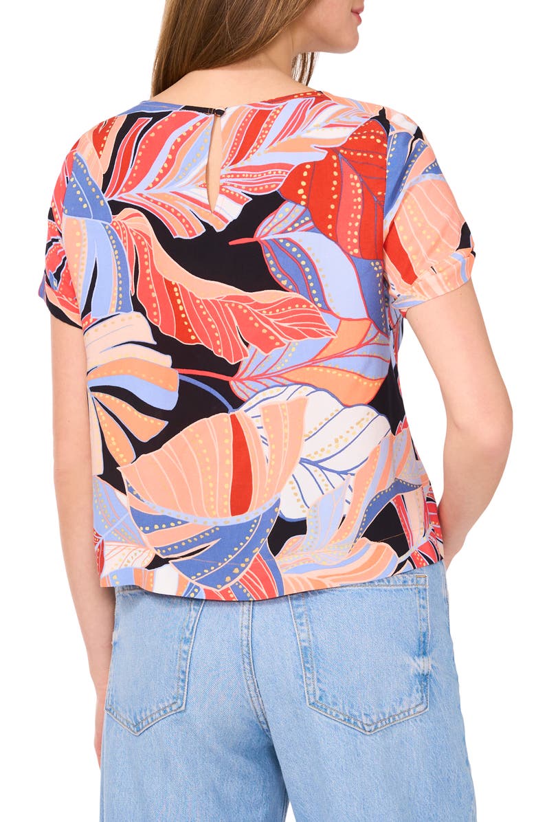 Vince Camuto Palm Print Rolled Cuff Top, Alternate, color, 