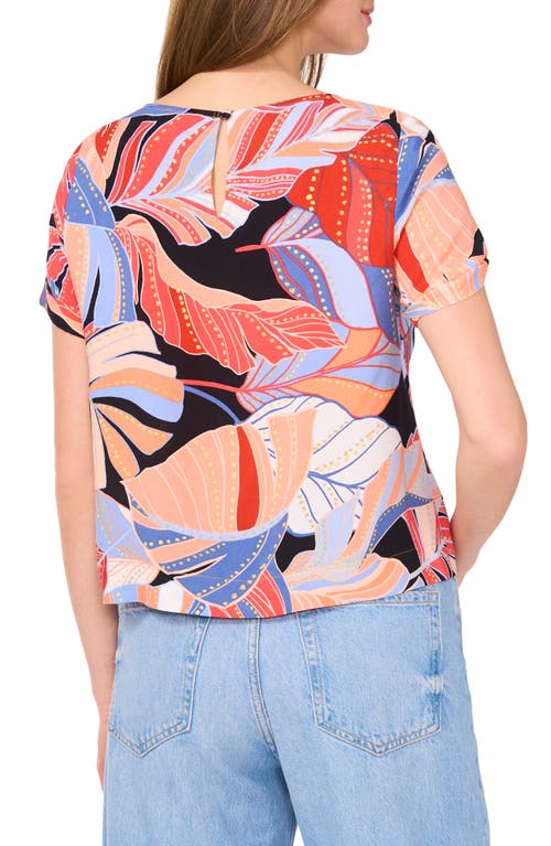Shop Vince Camuto Palm Print Rolled Cuff Top In Serene Sky