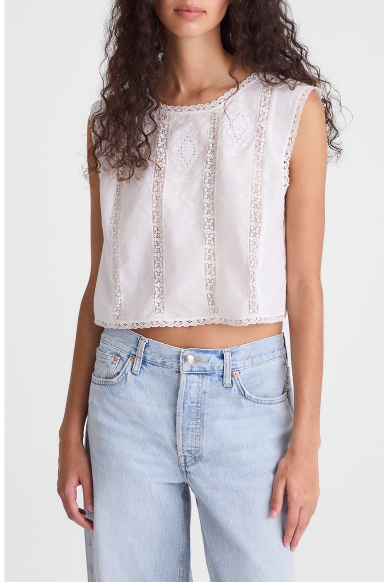 Embroidered Lace Insert Top, Main, color, WHITE