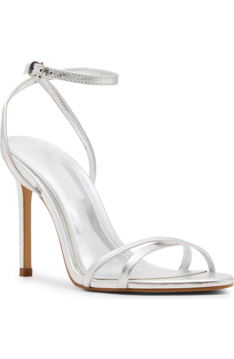 Steve Madden Ankle Strap Stiletto Sandal, Main, color, Silver Leather