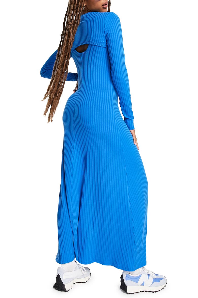 Long Sleeve Overlay Ribbed Maxi Dress, Alternate, color, MEDIUM BLUE