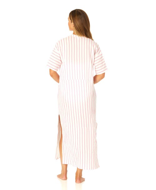 Anne Cole Maxi Dress With Side Slits And Shell Details Cover Up In Pink Cosmos Stripe