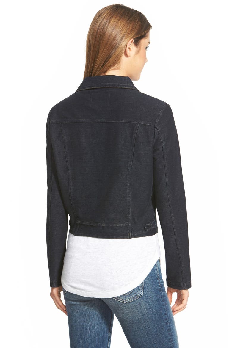 Knit Denim Moto Jacket, Alternate, color, SUPER DARK INDIGO