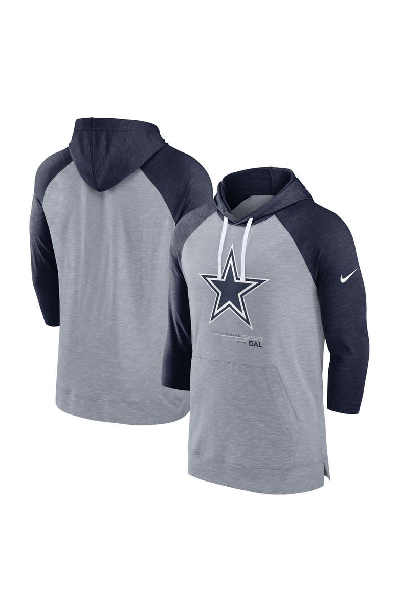 Nike Men's Nike Heather Gray/Heather Navy Dallas Cowboys Raglan 3/4-Sleeve Pullover Hoodie, Alternate, color, 
