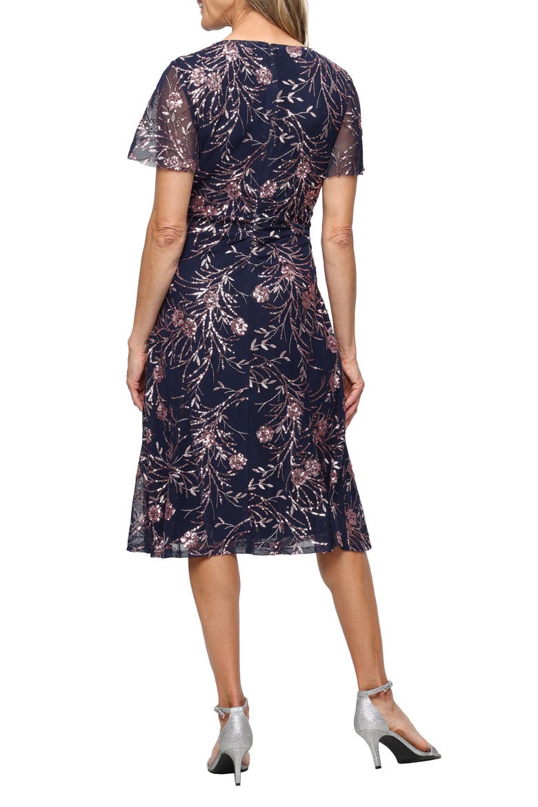 Stretch Sequin Midi Cocktail Dress, Alternate, color, NAVY BLUSH
