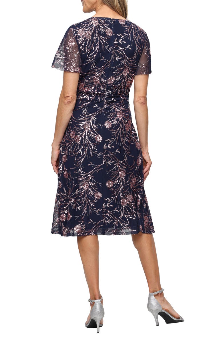 SL FASHIONS Stretch Sequin Midi Cocktail Dress, Alternate, color, Navy Blush