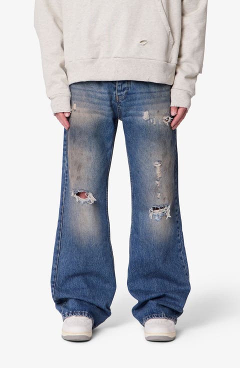 Distressed Flare Jeans (Washed Blue)