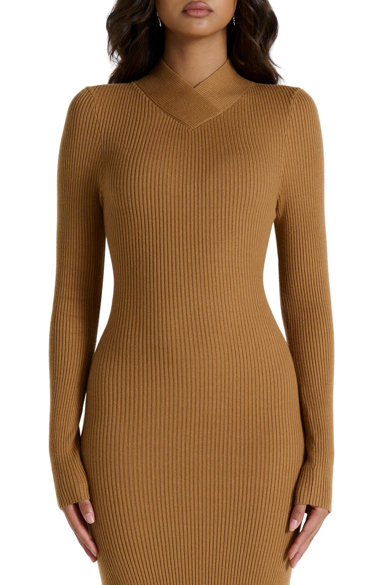 Rib Long Sleeve Body-Con Sweater Dress, Alternate, color, CAMEL