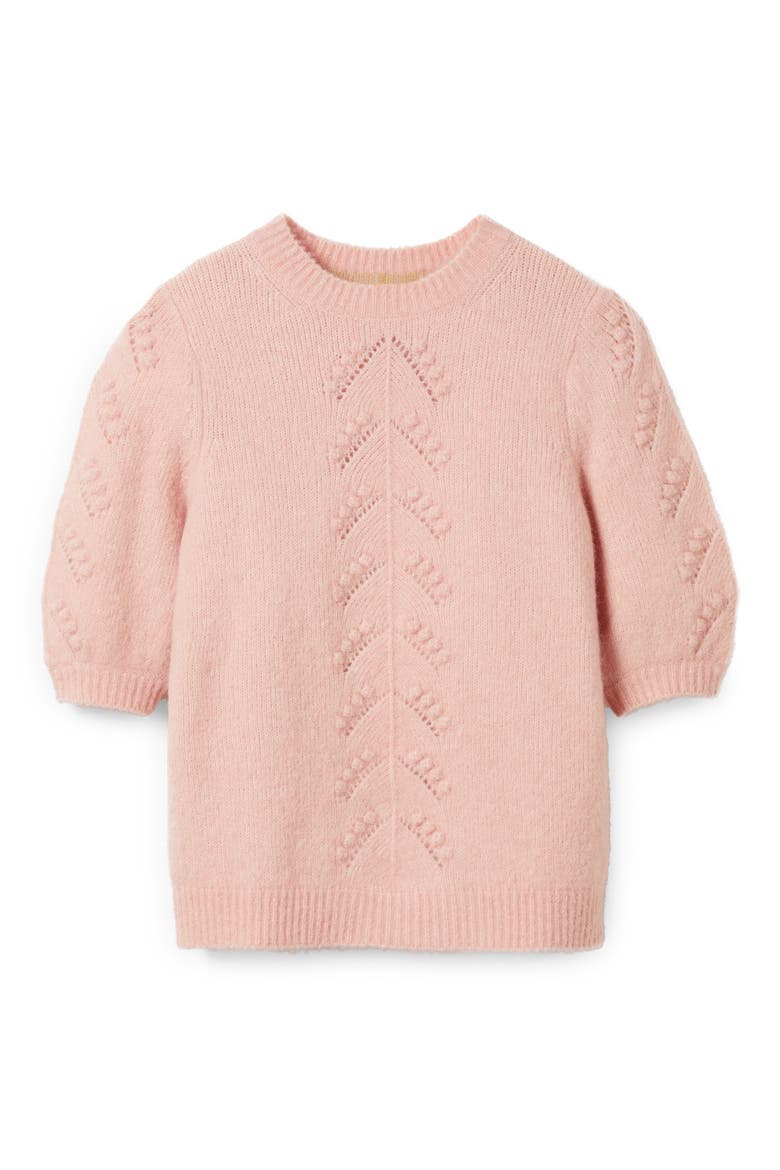 Pointelle Elbow Sleeve Sweater, Alternate, color, MILKSHAKE