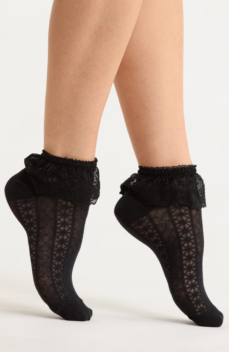 Casa Clara Palmer Ruffle Ankle Socks, Main, color, Black