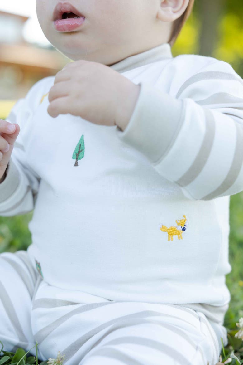French Terry Knit Set with Woodland Animals, Alternate, color, Ivory & White Stripe