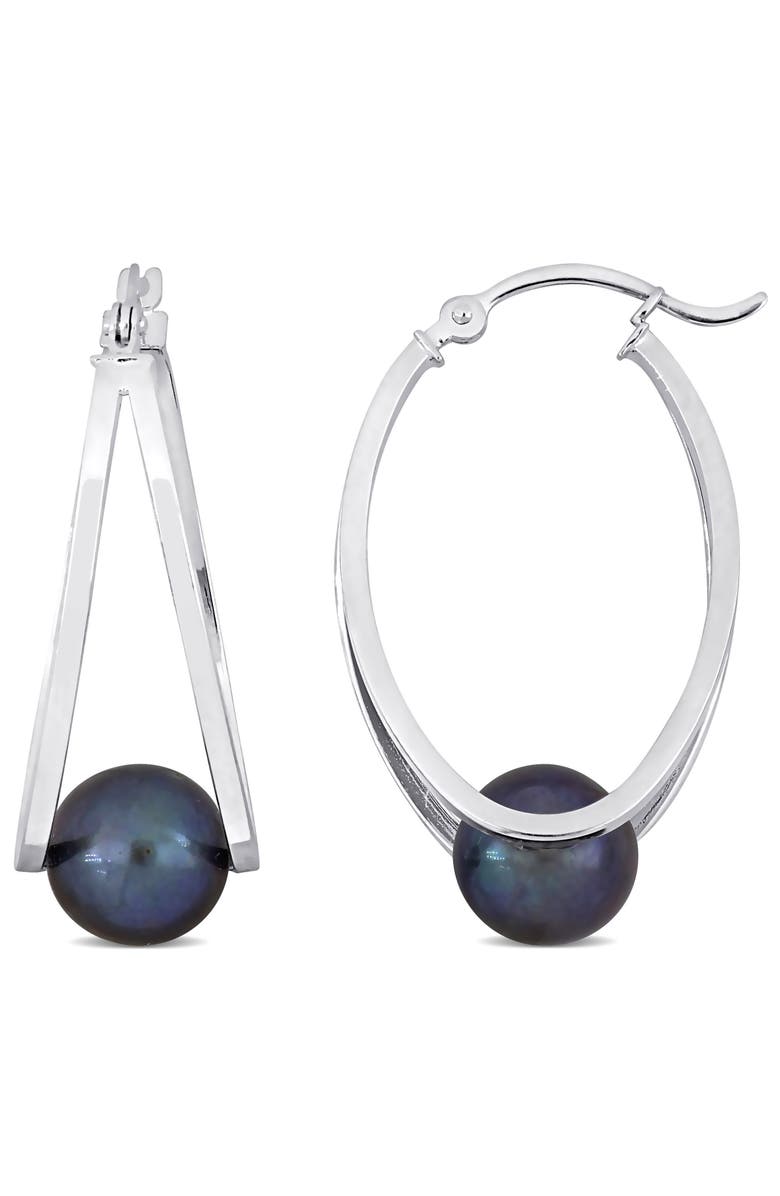 Julianna B. Black Cultured Pearl Drop Hoop Earrings, Main, color, Cultured Freshwater Pearl