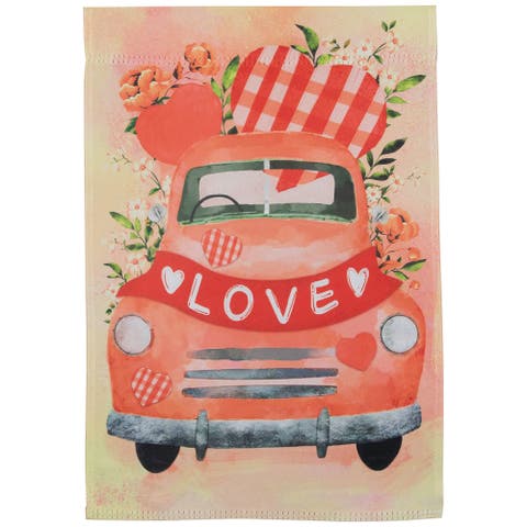 Love Banner and Vintage Car Garden Flag 12.5" x 18"