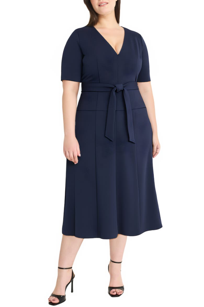 Tie Waist Midi Dress, Alternate, color, NAVY BLAZER