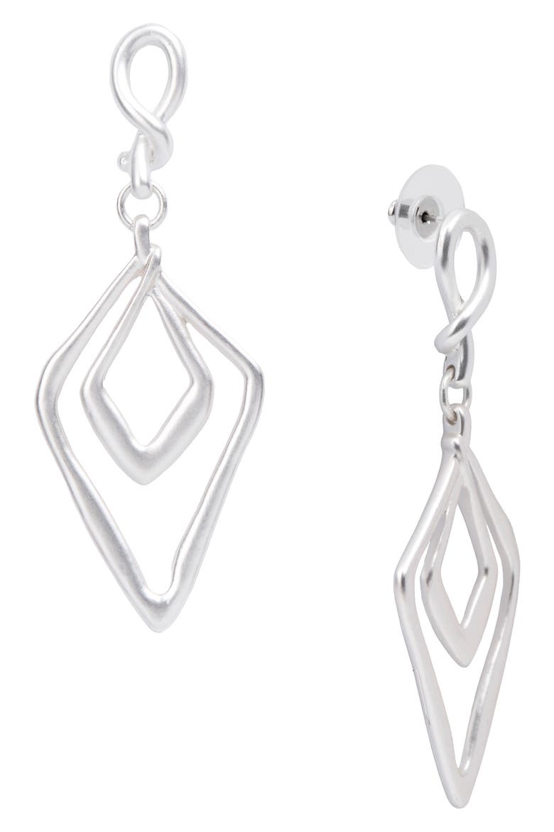 Double Diamond Drop Earrings, Alternate, color, SILVER