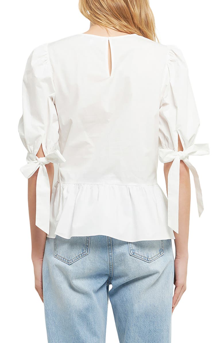 English Factory Bow Tie Peplum Top, Alternate, color, 