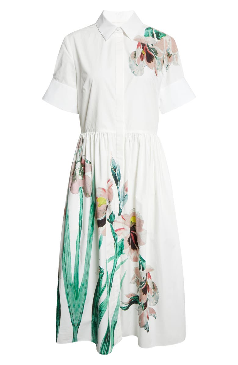Erdem Floral Print Cotton Midi Shirtdress, Main, color, Mirrored Orchid White