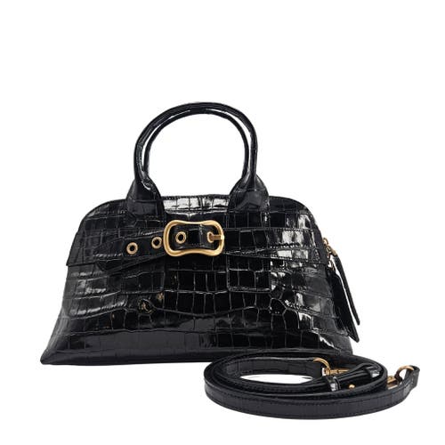 Madison Maison Moc Croc Leather Mini Tote Bag In Black
